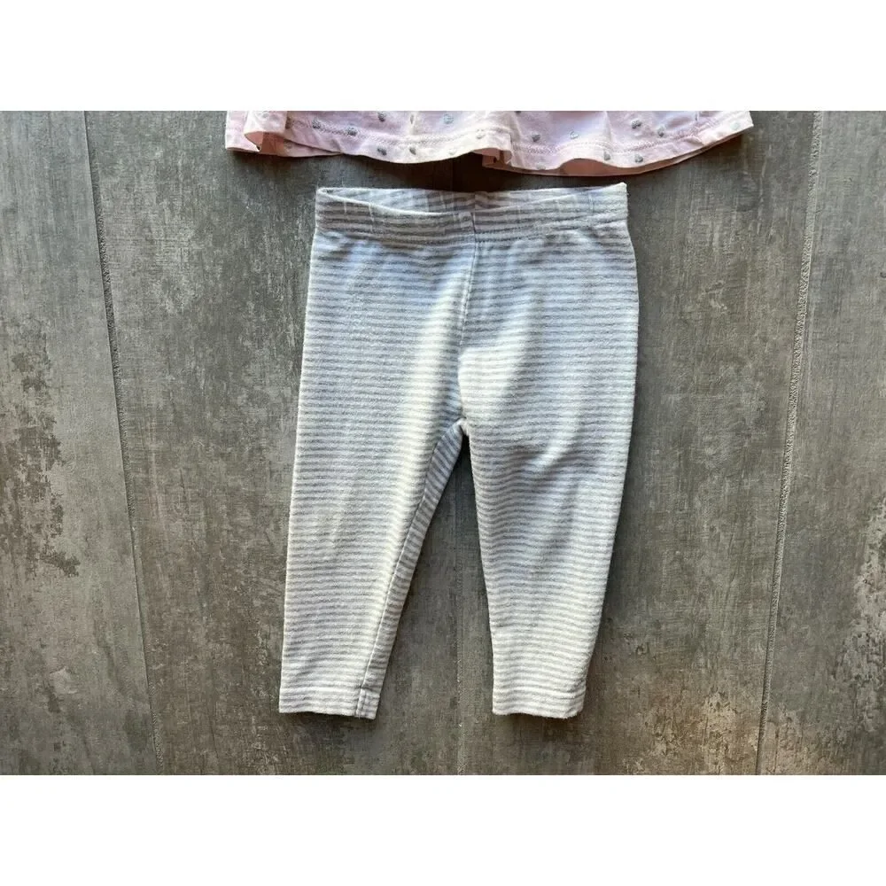 Baby Girl Pink Silver Heart Babydoll Top & Legging 2 Piece Outfit Set Cotton 6m - Picture 4 of 8